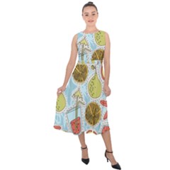 Tropical pattern Midi Tie-Back Chiffon Dress