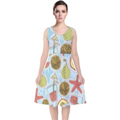 Tropical pattern V-Neck Midi Sleeveless Dress 