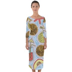 Tropical pattern Quarter Sleeve Midi Bodycon Dress