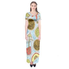 Tropical pattern Short Sleeve Maxi Dress