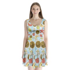Tropical Pattern Split Back Mini Dress 