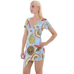 Tropical Pattern Short Sleeve Asymmetric Mini Dress by GretaBerlin