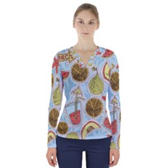 Tropical pattern V-Neck Long Sleeve Top