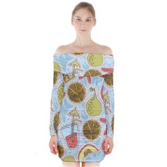 Tropical pattern Long Sleeve Off Shoulder Dress