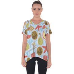 Tropical pattern Cut Out Side Drop Tee