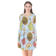 Tropical pattern Long Sleeve V-neck Flare Dress