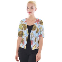 Tropical pattern Cropped Button Cardigan