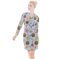 Tropical pattern Button Long Sleeve Dress