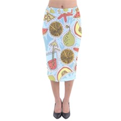 Tropical pattern Velvet Midi Pencil Skirt