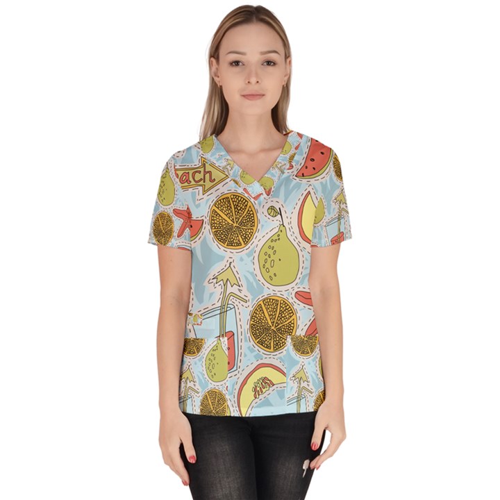 Tropical pattern Women s V-Neck Scrub Top