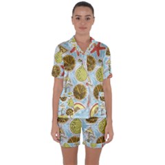 Tropical Pattern Satin Short Sleeve Pyjamas Set by GretaBerlin