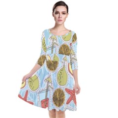 Tropical pattern Quarter Sleeve Waist Band Dress