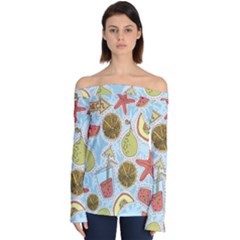 Tropical pattern Off Shoulder Long Sleeve Top