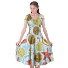 Tropical pattern Cap Sleeve Wrap Front Dress