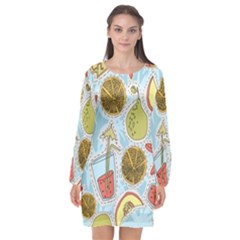 Tropical pattern Long Sleeve Chiffon Shift Dress 