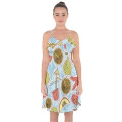 Tropical pattern Ruffle Detail Chiffon Dress