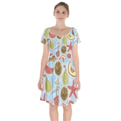 Tropical pattern Short Sleeve Bardot Dress