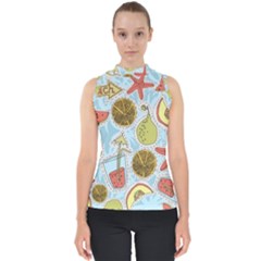 Tropical pattern Mock Neck Shell Top