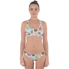 Tropical pattern Cross Back Hipster Bikini Set