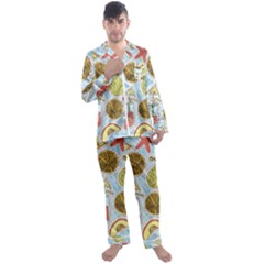 Tropical pattern Men s Long Sleeve Satin Pyjamas Set