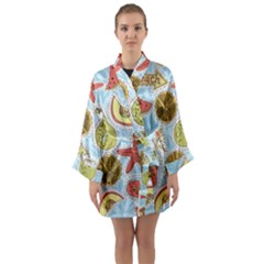 Tropical pattern Long Sleeve Satin Kimono