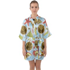 Tropical Pattern Half Sleeve Satin Kimono  by GretaBerlin