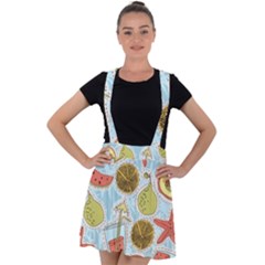 Tropical pattern Velvet Suspender Skater Skirt