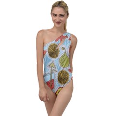 Tropical Pattern To One Side Swimsuit