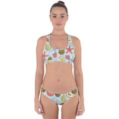 Tropical Pattern Cross Back Hipster Bikini Set