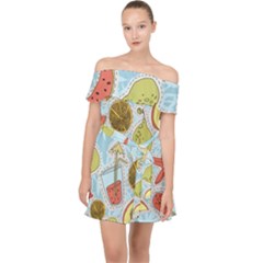 Tropical Pattern Off Shoulder Chiffon Dress
