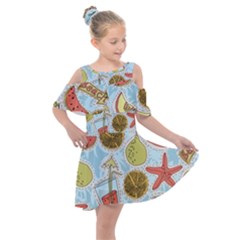 Tropical pattern Kids  Shoulder Cutout Chiffon Dress