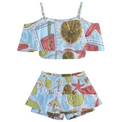 Tropical pattern Kids  Off Shoulder Skirt Bikini