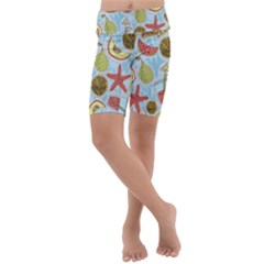 Tropical pattern Kids  Lightweight Velour Cropped Yoga Leggings