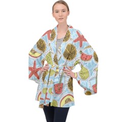 Tropical pattern Long Sleeve Velvet Kimono 