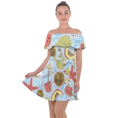 Tropical pattern Off Shoulder Velour Dress