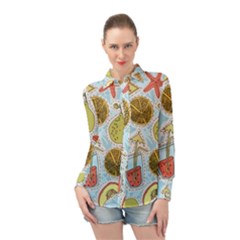 Tropical pattern Long Sleeve Chiffon Shirt