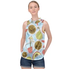 Tropical pattern High Neck Satin Top