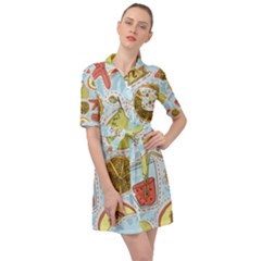 Tropical Pattern Belted Shirt Dress