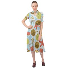 Tropical pattern Keyhole Neckline Chiffon Dress