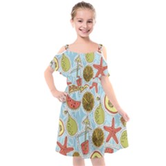 Tropical pattern Kids  Cut Out Shoulders Chiffon Dress