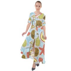 Tropical pattern Waist Tie Boho Maxi Dress