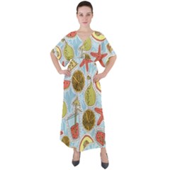 Tropical pattern V-Neck Boho Style Maxi Dress