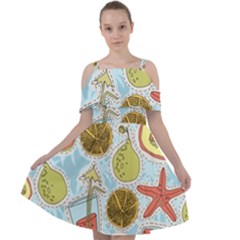 Tropical Pattern Cut Out Shoulders Chiffon Dress