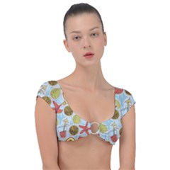 Tropical pattern Cap Sleeve Ring Bikini Top