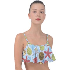 Tropical Pattern Frill Bikini Top