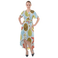 Tropical pattern Front Wrap High Low Dress