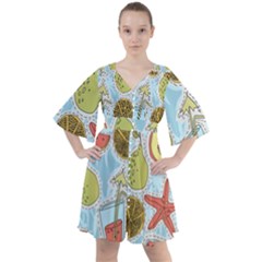 Tropical pattern Boho Button Up Dress