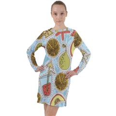 Tropical Pattern Long Sleeve Hoodie Dress