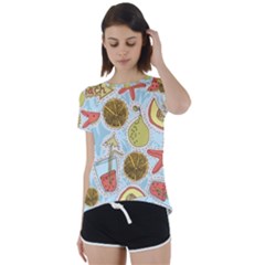 Tropical Pattern Short Sleeve Foldover Tee