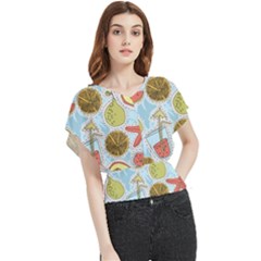 Tropical pattern Butterfly Chiffon Blouse